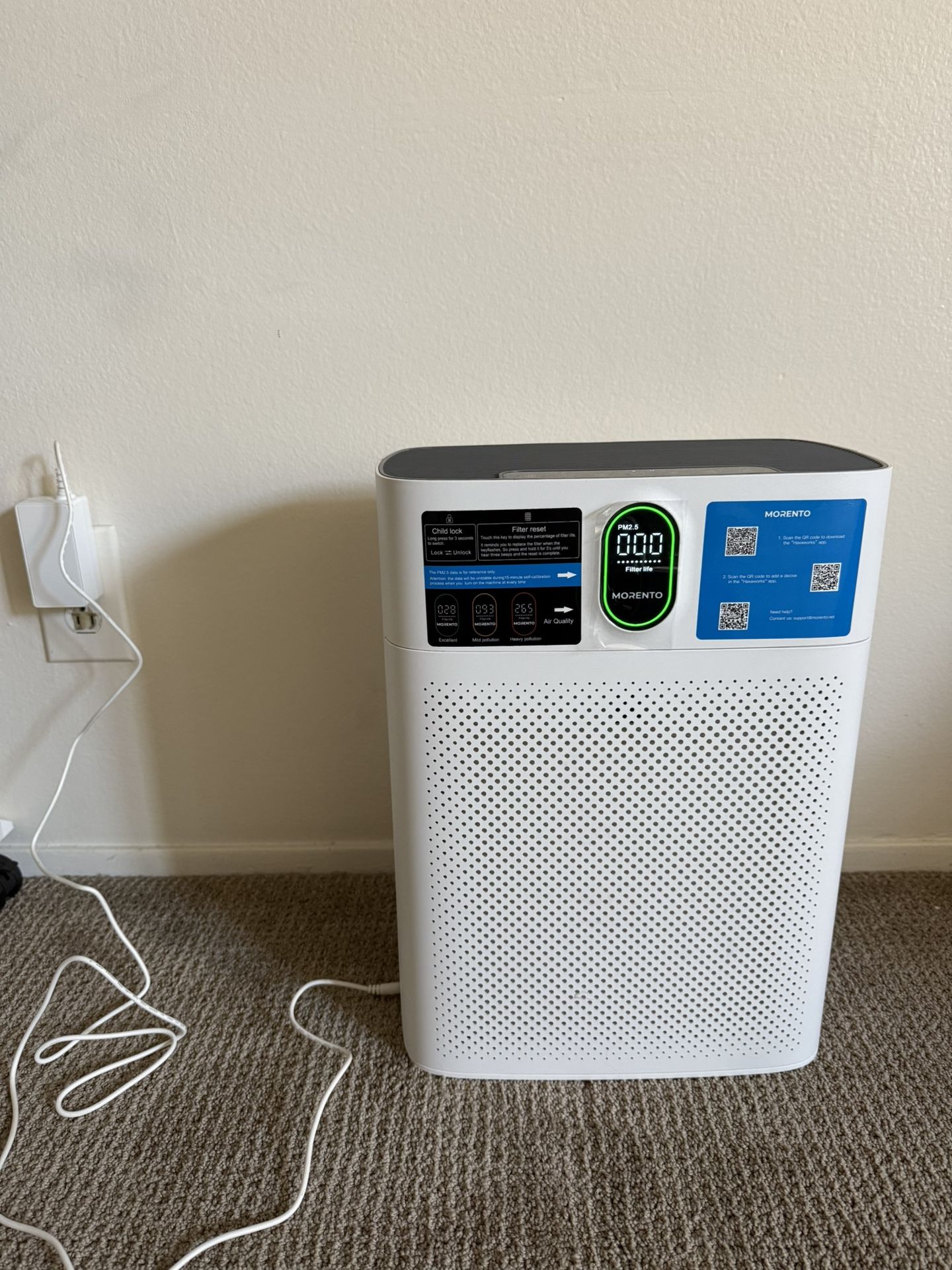 MORENTO Air Purifier for home Large Rooms up to 1076 ft2, Wi-Fi and Alexa compatible, PM2.5 Air Qual