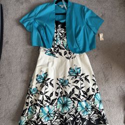 DressBarn White & Blue Floral Dress
