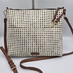Fossil Fiona Black & White Polka Dot Crossbody Bag Purse