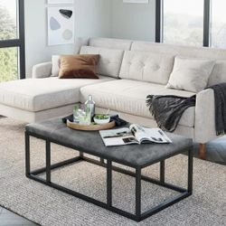 Nelson 47 in. Gray/Black Large Rectangle Wood Coffee Table with Storage

