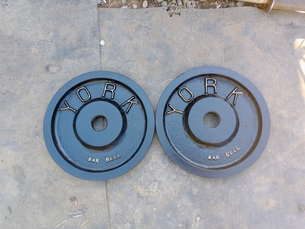 Vintage 1930's York Barbell Olympic Unmarked 35lb pair