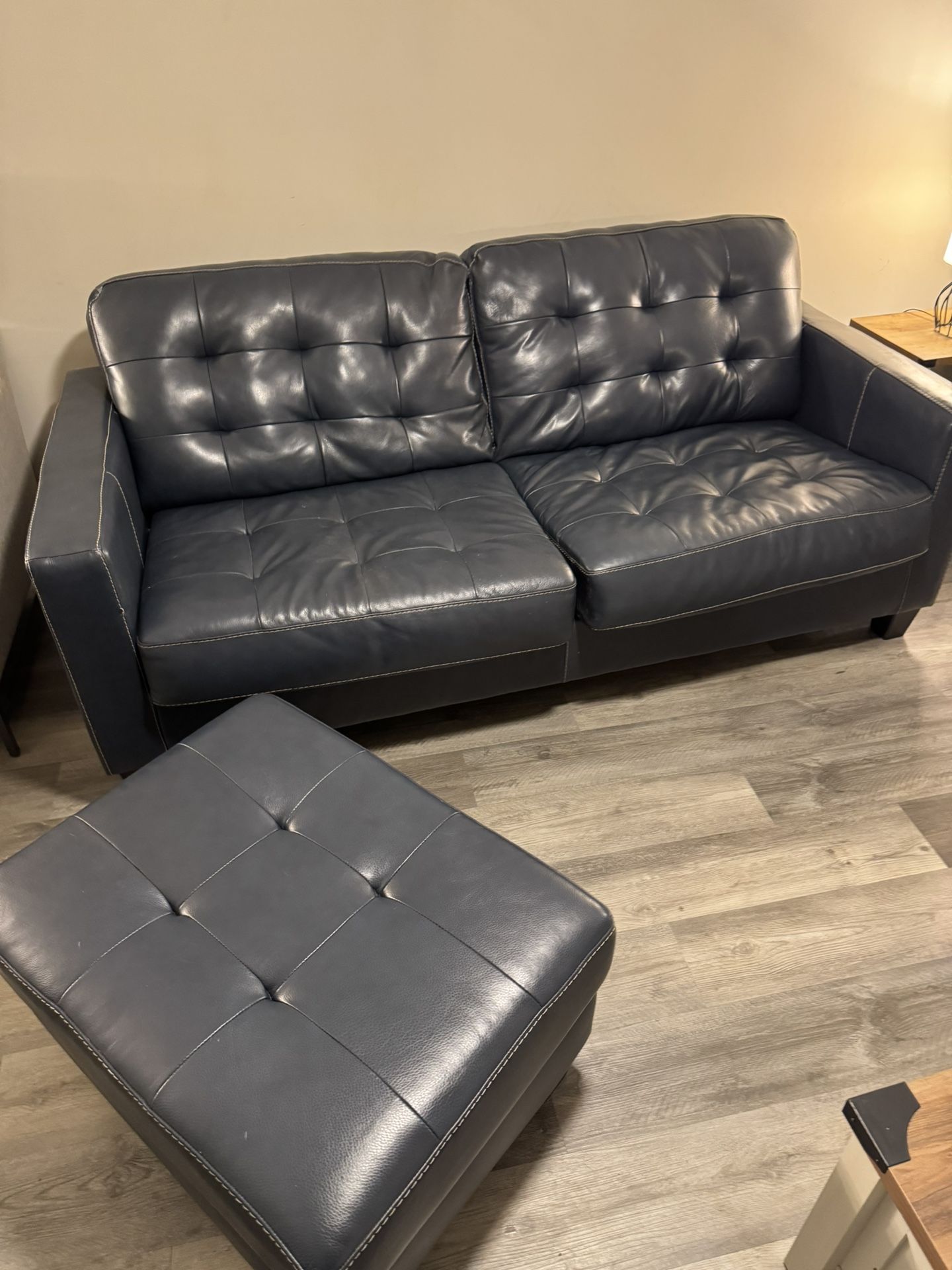 Blue Leather Ashley Couch And Ottoman