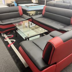 3pcs Red/Black Sofa - Loveseat & Chair⚠️AS IS⚠️🔥Clearance🔥(