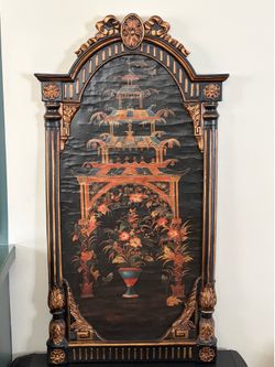 Mainland Smith Style Pagoda/Floral Chinoiserie Wall Plaque/Painting
