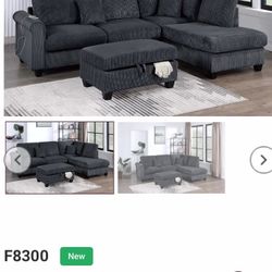 3-pc Black Sectional   With Ottoman. 