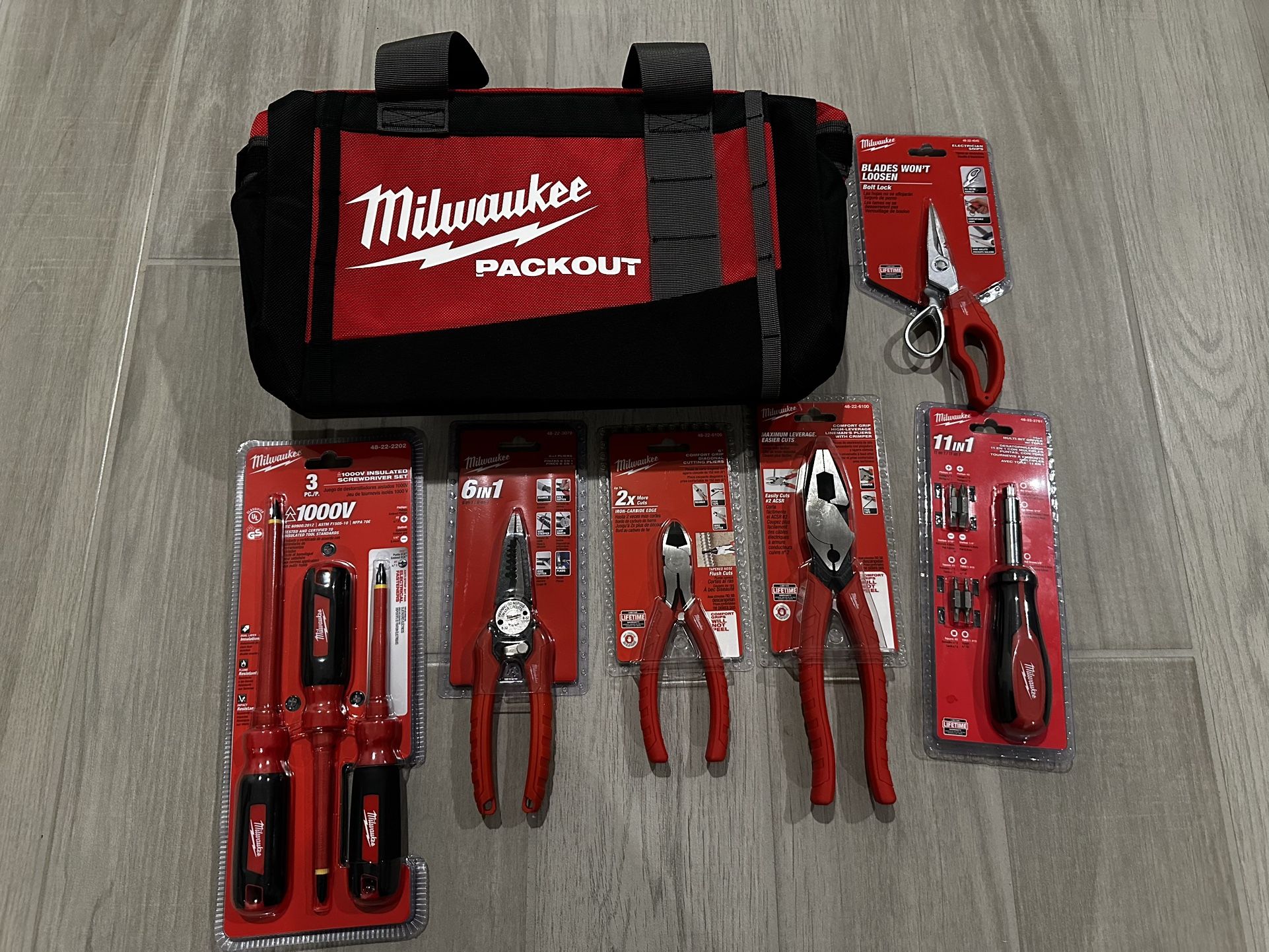 Milwaukee 15 in. PACKOUT Tool Bag & Electrician Hand Tool Set (9-Piece). BRAND NEW