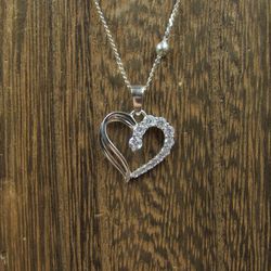 20 Inch Sterling Silver Half Cubic Zirconia Gemstone Heart Pendant Necklace