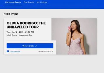 Olivia Rodrigo Unraveled Tour TWO TICKETS LOS ANGELES Tuesday 1/12 MAIN 12