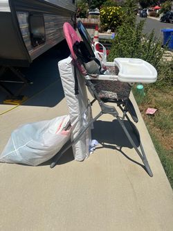 FREE: mixed items - high chair, bottles, stuffy, etc.