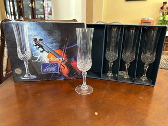8 NIB VINTAGE Longchamp Cristal d’Arques champagne, flutes