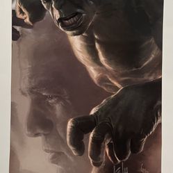 Marvel Avenger’s movie poster signed by Stan Lee, sticker of authenticity. Hulk and Bruce Banner, art by Charlie Wen