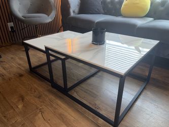 2-Piece Marble-Look Nesting Coffee Table Set – Like New!