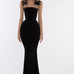 Black Gown ( Evening Dress ) , Spider Strap Dress . 