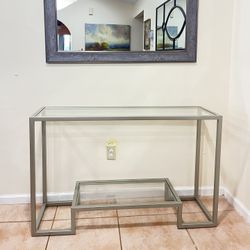 Modern Industrial Entryway Set - Glass Console Table & Large Rustic Mirror