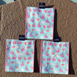 3 Brand new Flamingo Pool Floats reusable bags