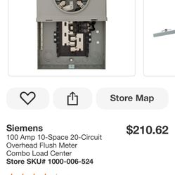 Siemens Overhead Flush Meter Combo Load Center