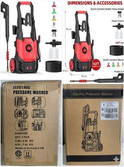 Paporia Electric Pressure Washer 2.5 GPM Foam Cannon 4 Nozzles
