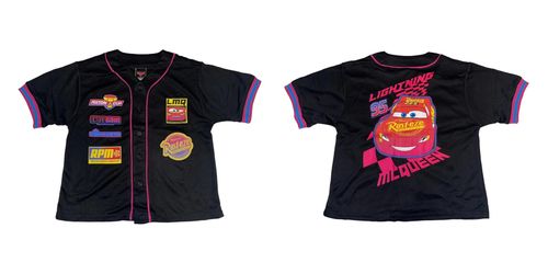 Disney Pixar Cars Lightning McQueen Black Baseball Jersey Kids Boys 2T,3T & 4T New