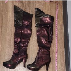 Metallic Burgundy Red Boots Size 10
