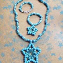 Blue Kandi Star Necklace + Bracelet Set (Handmade)