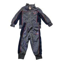 Levis Track Suit Baby Boy Size 12M 2pcs Jacket & Pant Gray Blue Striped