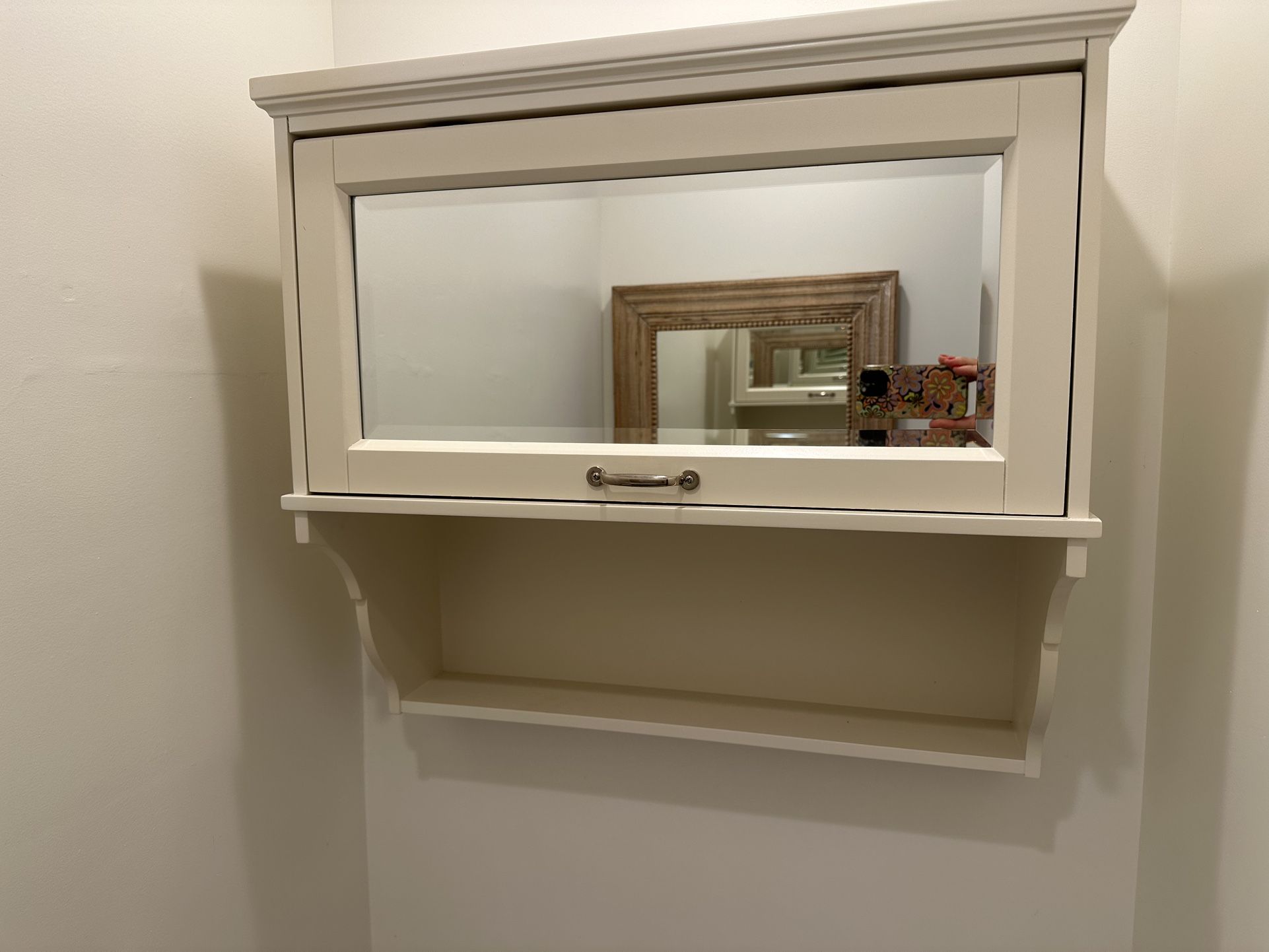 Shelf Vanity Mirror Storage Wood White Wall Cabinet