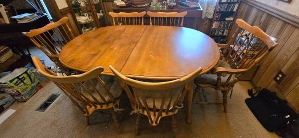 Vintage Maple Dining Set, Table+6 Chairs, Extendable