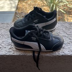 Puma Roma Basic Kids Toddler Black/White Leather Sneaker 354260-01