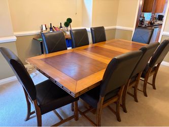 Dining Table + 8 Leather Chairs – 96" with Leaf, 74" Without – Seats 8