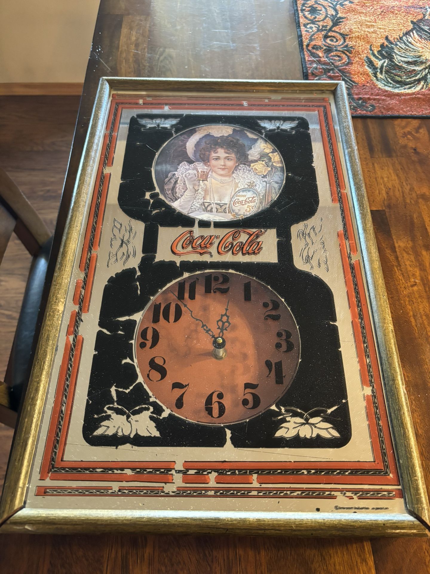 Vintage Drink Coca-Cola 5¢ Ad Clock, Hilda Clark, 21" x 13", Coke 1978