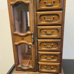 Vintage 1981 Wooden Jewelry Box with Mirror and Drawers Avon Team Leader 1981