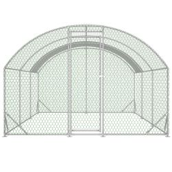 Large Chicken Coop Metal Chicken Run with Waterproof and Anti-UV Cover, Dome Shaped Walk-in Fence Cage Hen House for Outdoor and Yard Farm Use, 1 Tube