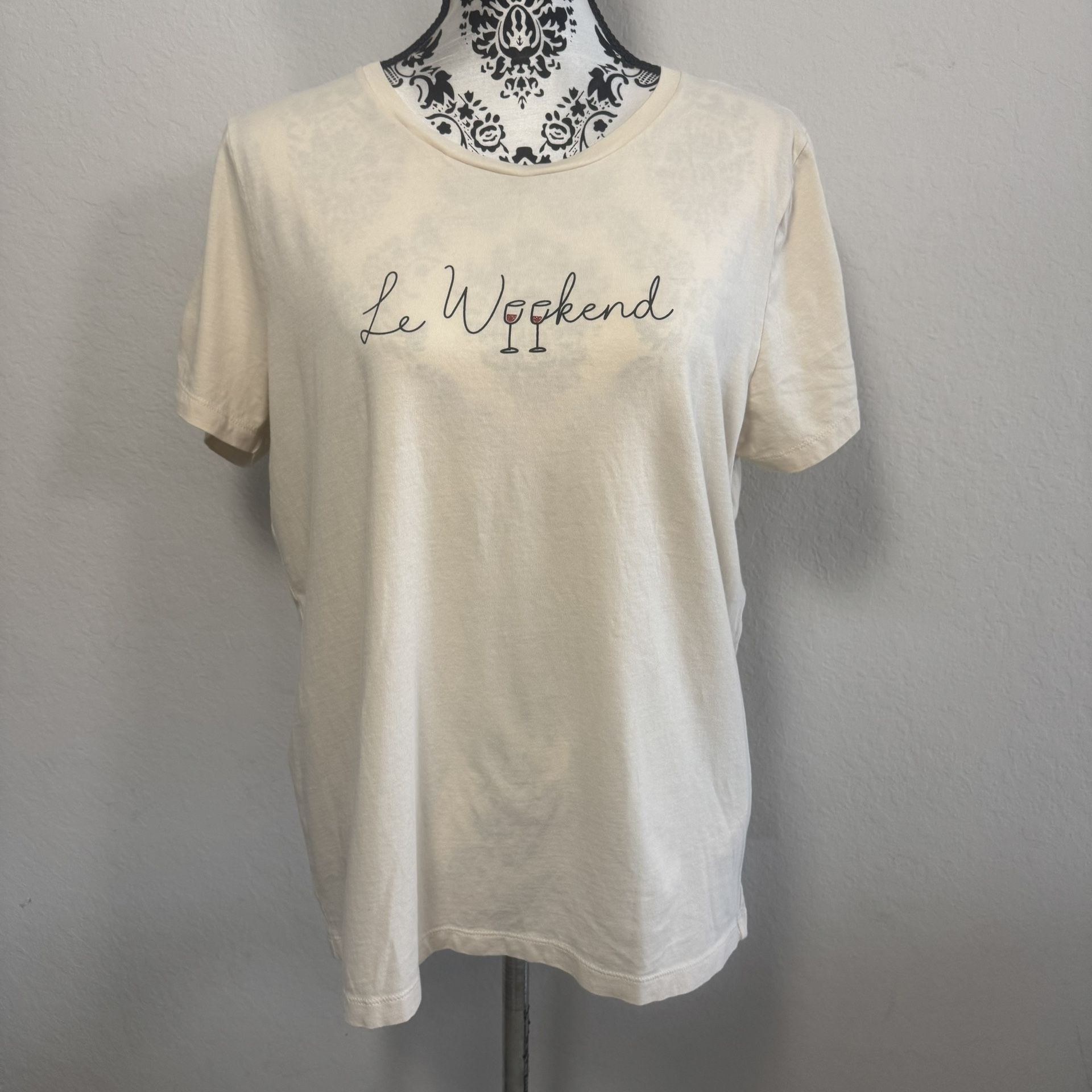 J. Crew Women's Collector Tee Graphic T-shirt Size XL Cream Le Weekend Cotton