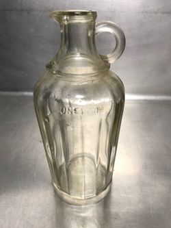 Vintage Small Clear Glass Olive oil Pitcher/Vinegar Cruet Bottle One Pint