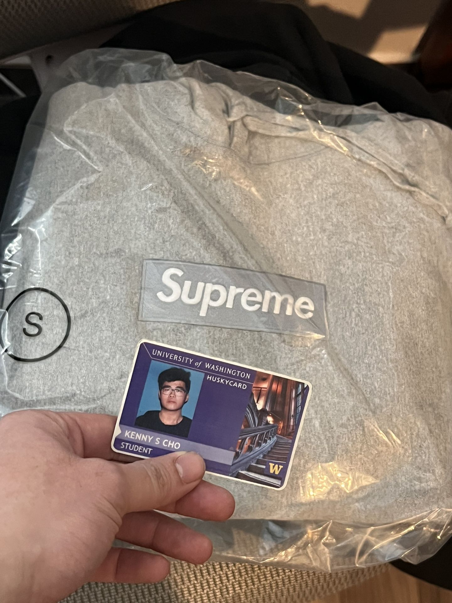 FW24 Supreme Box Logo Hoodie Grey Size Small