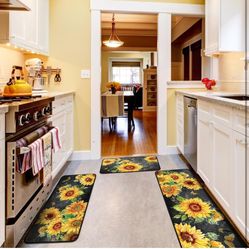 Sets of 3 Sunflower Kitchen Rugs and Mats Summer Non Slip Kitchen Rugs Washable Sunflower Door Mats for Floor Home Bathroom Cabin Farmhouse Decor