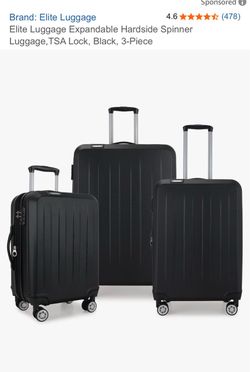 Brand: Elite Luggage Elite Luggage Expandable Hardside Spinner Luggage, TSA Lock, Black, 3-Piece