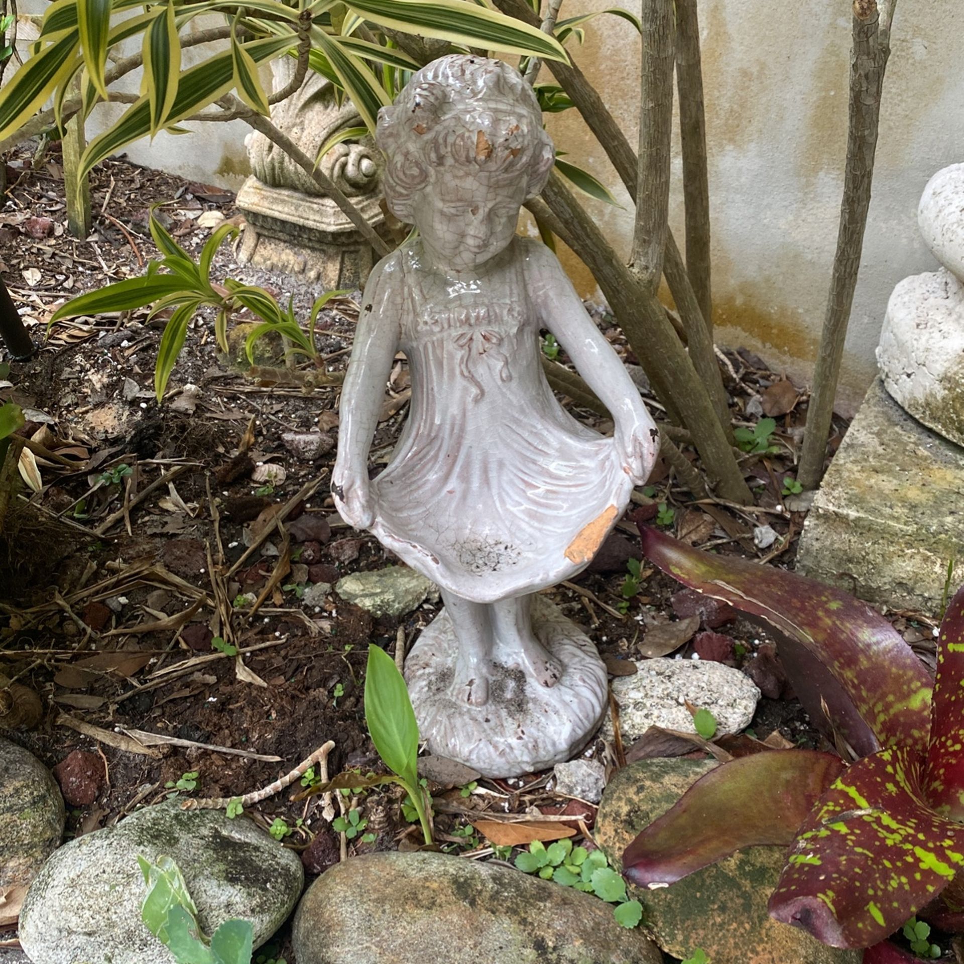 Ceramic Statue Of Little Girl Planter