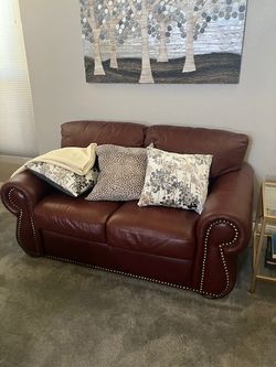 Soft Leather Burgundy Loveseat Couch