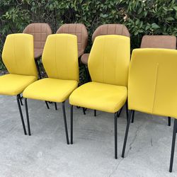 Set of 4, Modern Kitchen Dining Room Chairs, Upholstered Dining Accent Side Chairs in Faux Leather Cushion Seat and Sturdy Metal Legs (Set of 4 Yellow