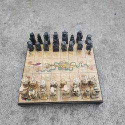 Vintage Chess Set with Beautiful Carved Pieced Travel Size