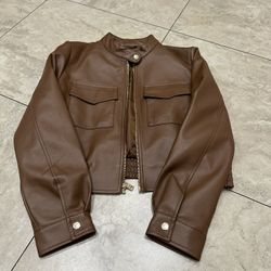 Brown Cropped Leather Jacket 