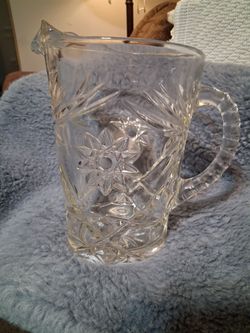 Clear Cut Glass Pitcher with Star Pattern