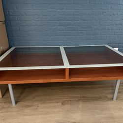 Modern Wood Coffee Table w/ Glass Top + Storage