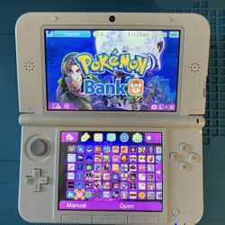Nintendo White 3DS XL With Pokemon Bank, Pokemon DS, Stylus, 64 GB SD Card