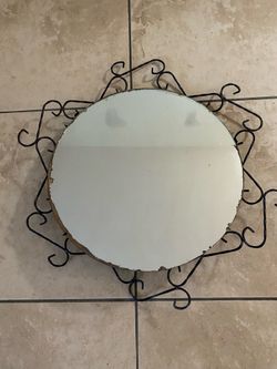 Vintage  mid-century black wrought iron wall mirror