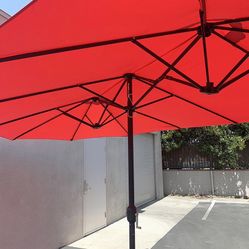 (New in box) $95 Large 15 FT Double Sided Umbrella Outdoor Patio, Red or Tan color (Weight base not included) 