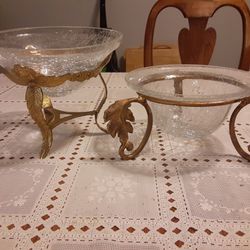 TWO REALLY NEAT LOOKING  GLASS AND BRASS BOWLS  great For THE HOLIDAYS 6,5 INCHES TALL AND 4,5 INCHES TALL 