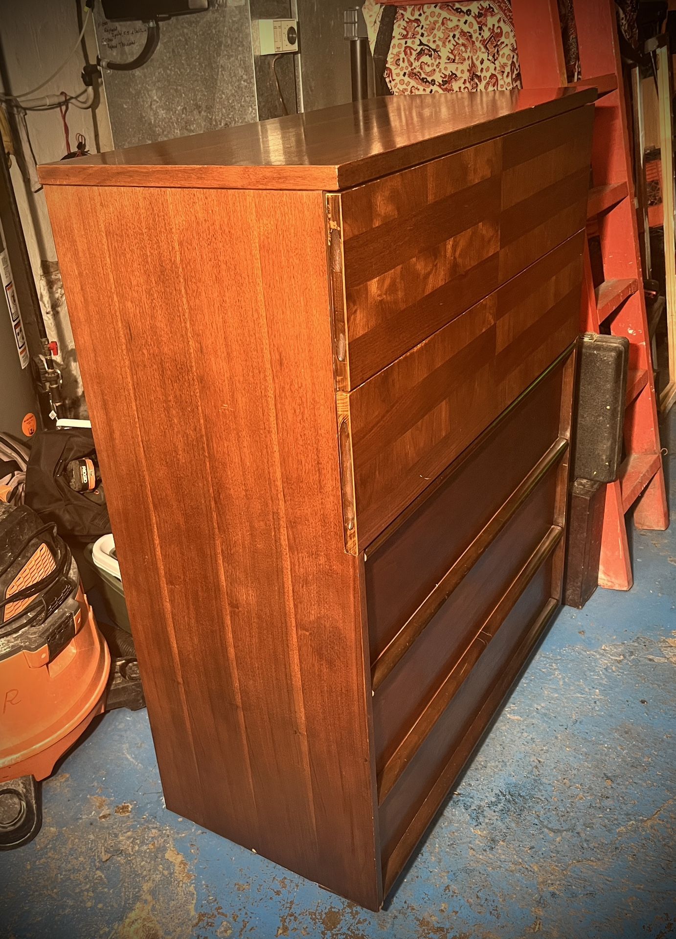 Vintage walnut Bassett highboy dresser and nightstand