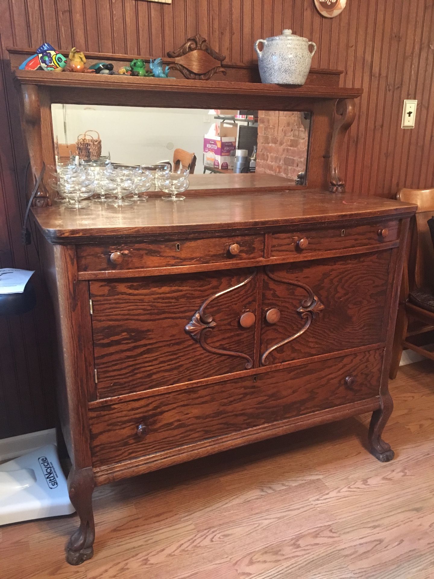 48 Inch Antique Lion Claw kitchen table & hutch